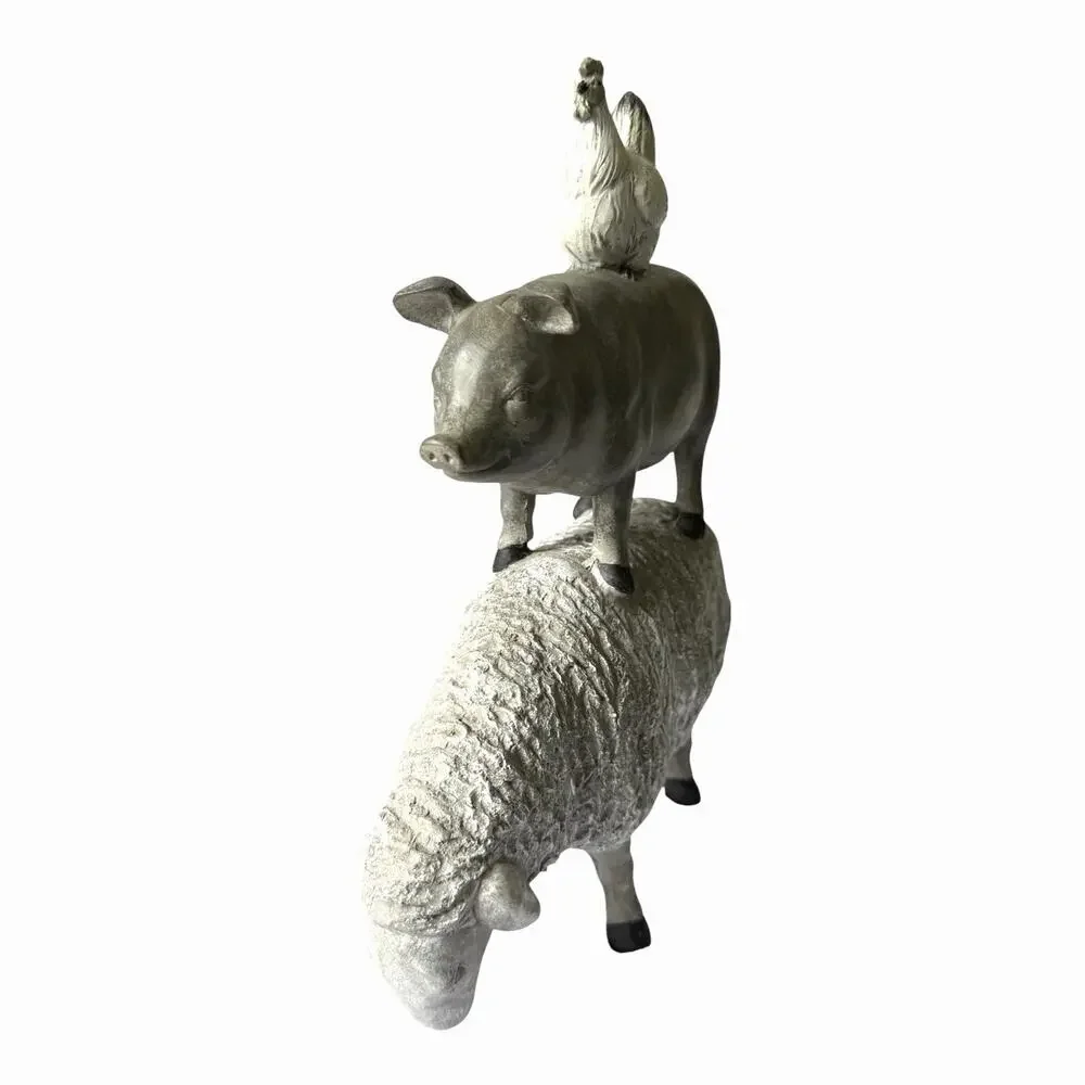 Vintage Stacked Animals Figurine Sheep Pig Rooster Resin French Country Decor